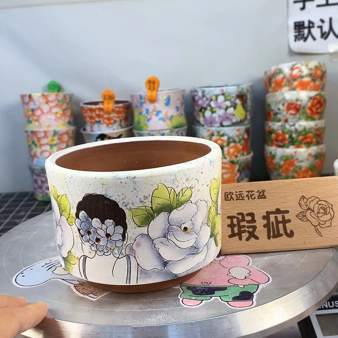 花盆紫砂红陶手绘花盆