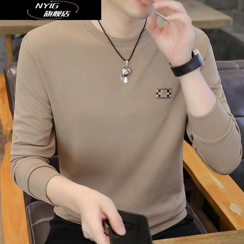 NYIG男士2025卫衣秋冬季新款加绒加厚圆领长袖T恤打底衫中年保暖