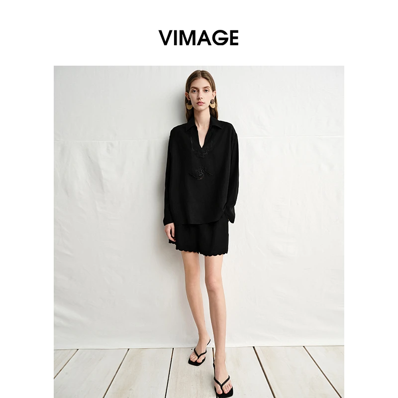VIMAGE/纬漫纪夏季垂坠舒适醋纤宽松显瘦衬衫V2313945