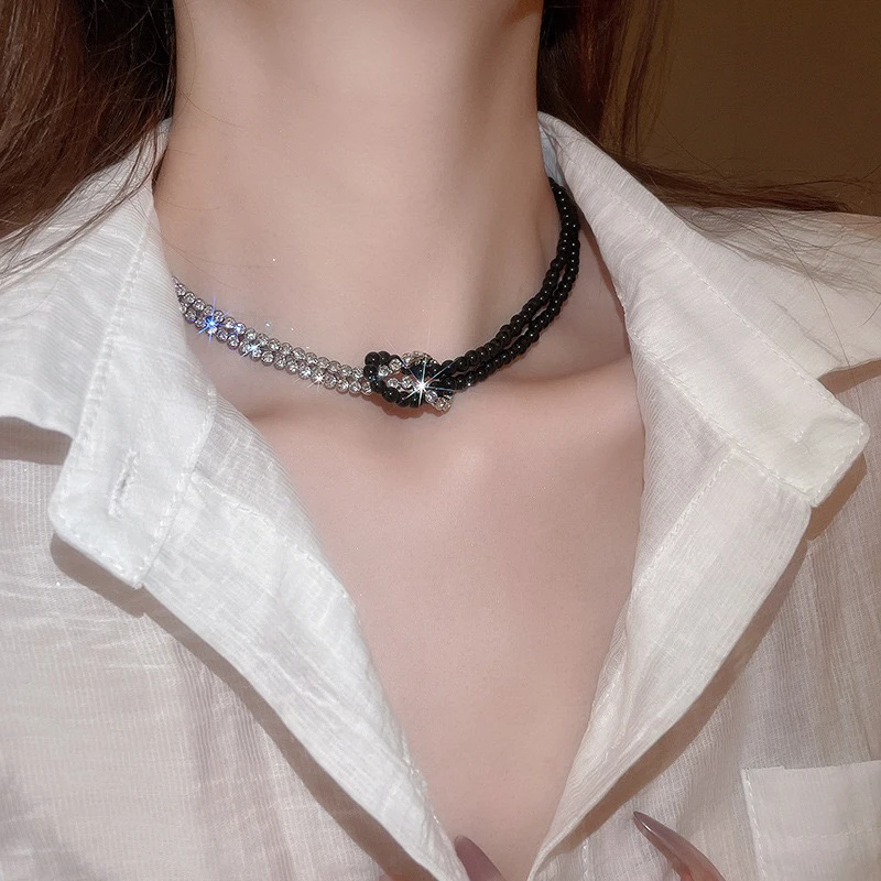 铜项链 精品黑白拼接项链个性设计感锁骨链y2k新潮时尚甜酷风饰品