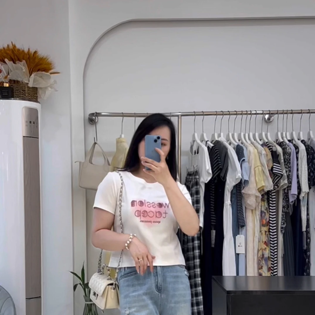 2025T恤短袖字母休闲气质白色圆领简约百搭