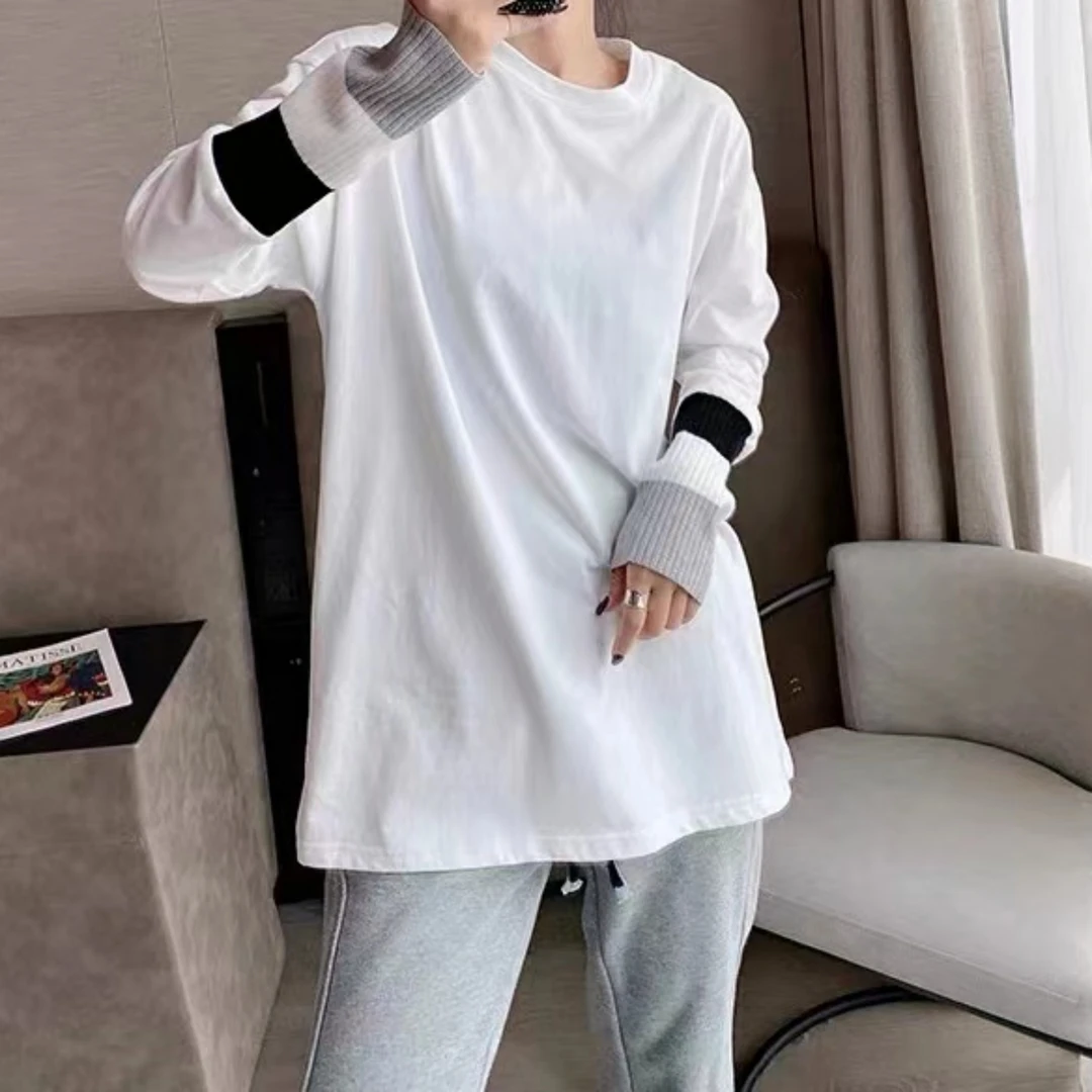 Z.X 撞色针织拼接磨毛长袖T恤 8773（A）