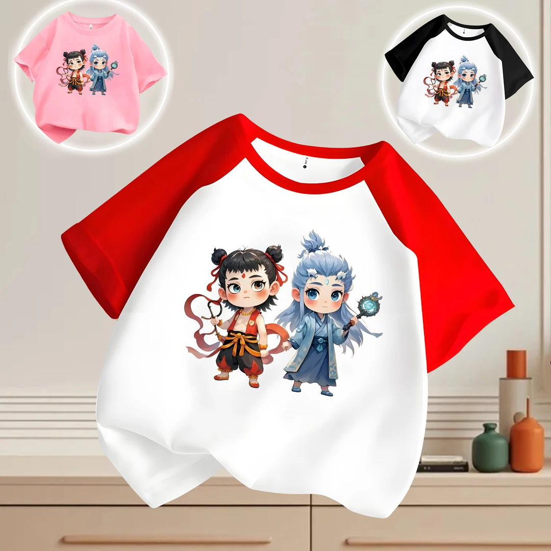 哪吒敖丙灵珠魔珠t恤喜居麦圆领纯棉短袖儿童出游夏季男孩