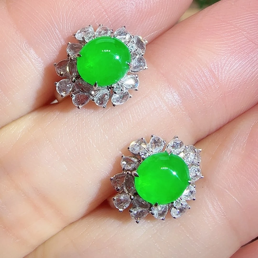 翡翠18K金镶嵌耳坠