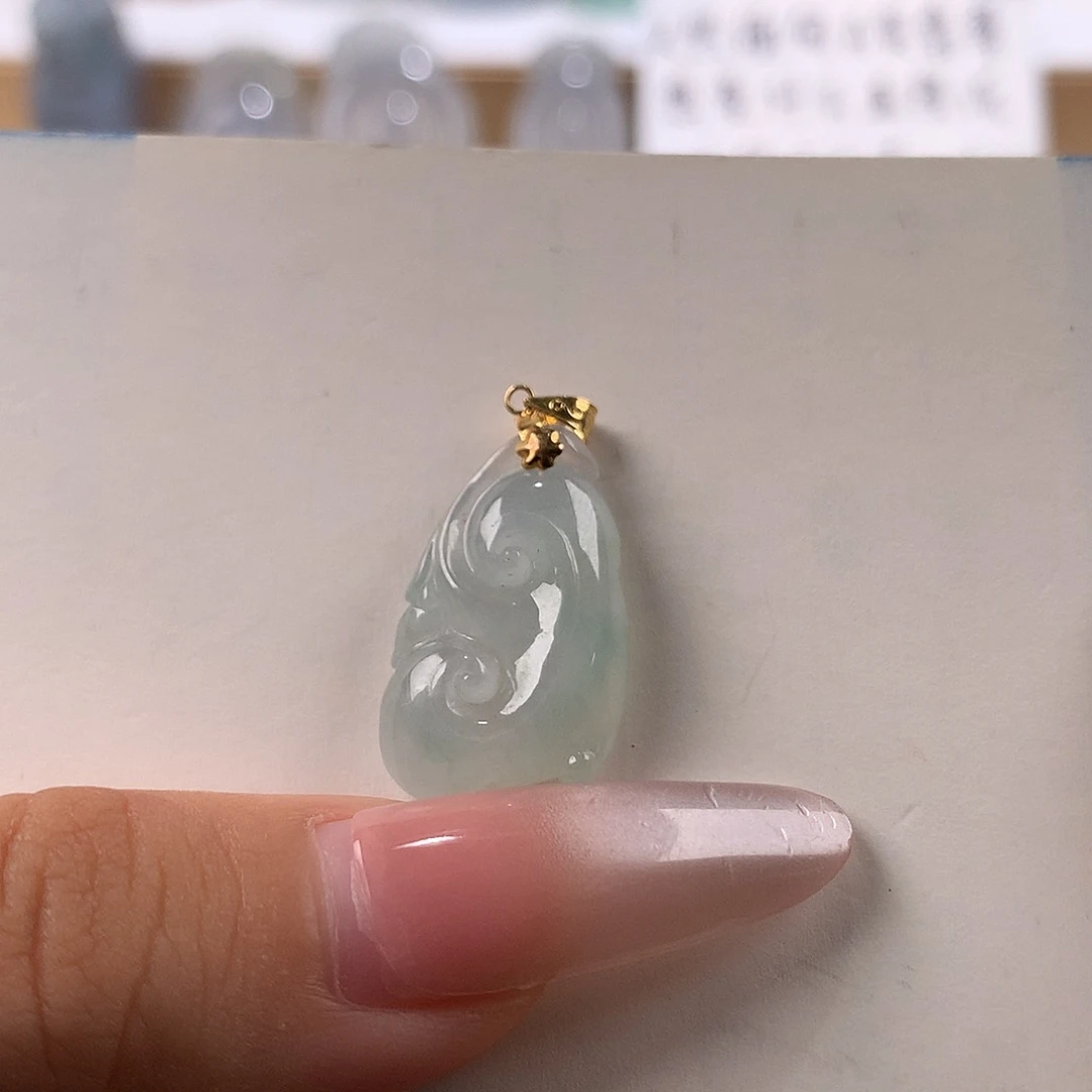 吊坠(不含链)18K金镶嵌翡翠