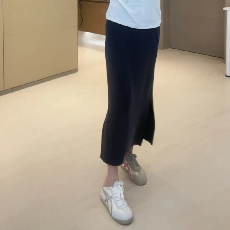 2025夏季新款松紧腰中长款开叉半裙LK2503965