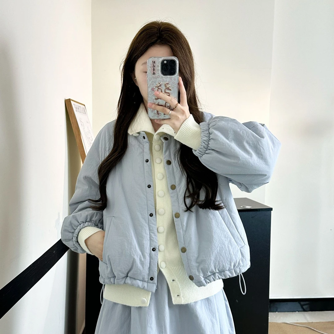 冬日暖洋洋圆领韩系宽松棉服+半身裙套装韩版秋冬