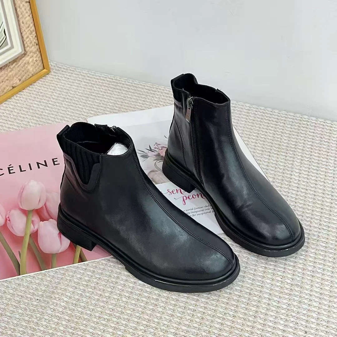 16213 新款时尚厚底法式瘦瘦靴时装短靴加绒