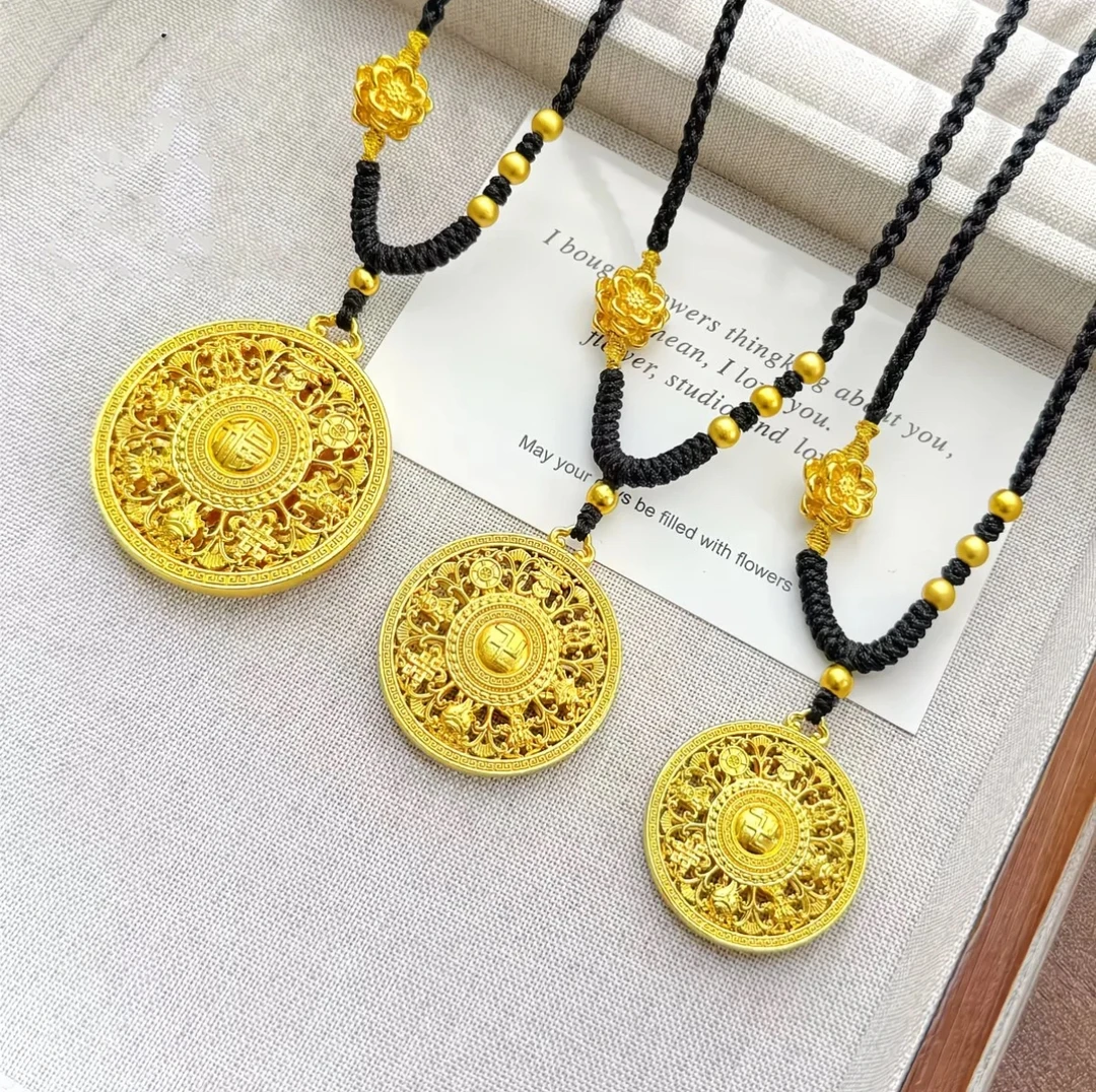 铜合金项链 万福八宝罗盘吊坠项链手工编绳吊坠福牌毛衣连