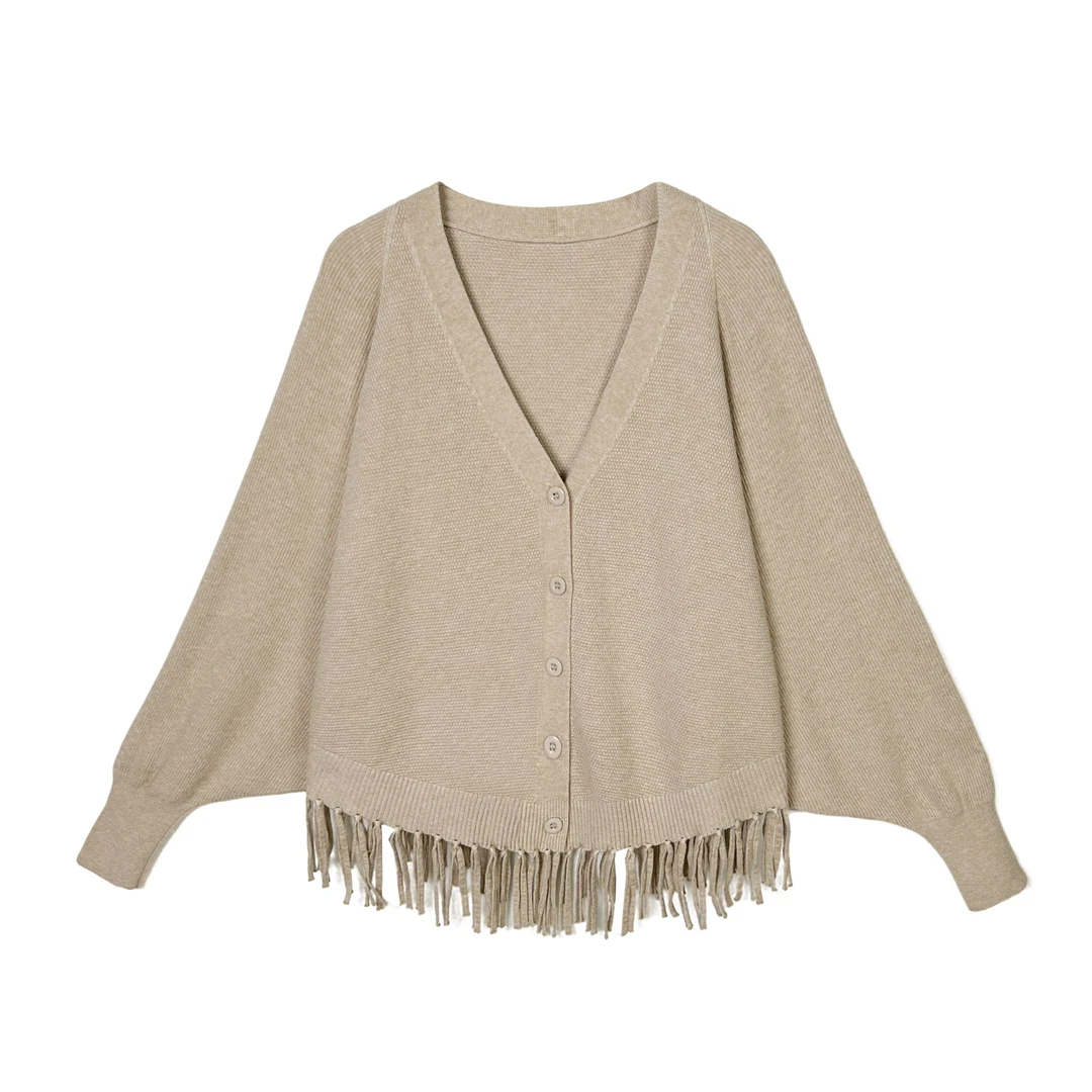 716【大牌女装】-米色秋冬流苏定制休闲百搭宽松开衫