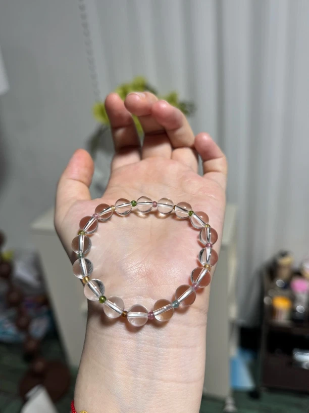 【冰玺】白水晶+碧玺手串·