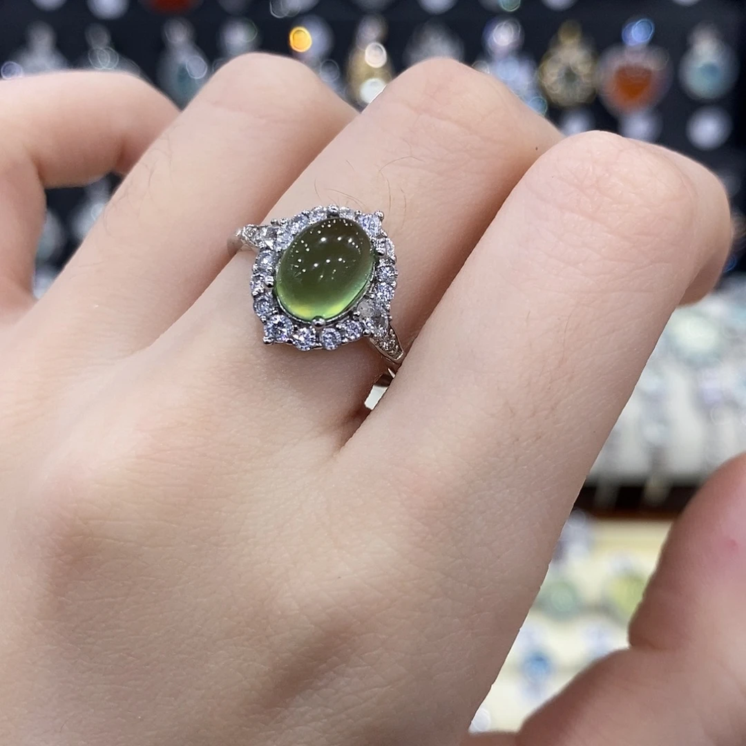 蛇纹石玉银S925镶嵌戒指