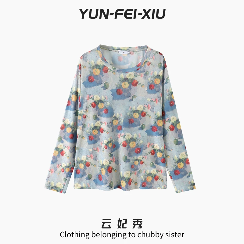 云妃秀大码女装T恤休闲时尚胖妹妹显瘦宽松减龄遮肉上衣夏季2050