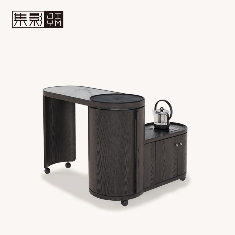 集影家用可伸缩移动旋转大理石实木茶桌茶车烧水壶一体全自动上水