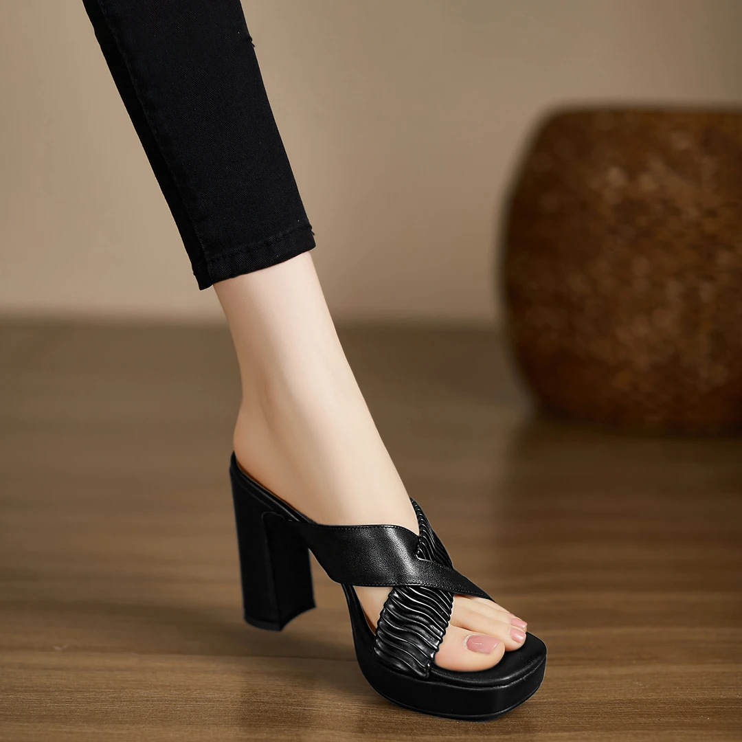 轻奢百搭鞋子10.5cm~时尚气质高跟鞋法式一字拖外穿懒人托鞋女