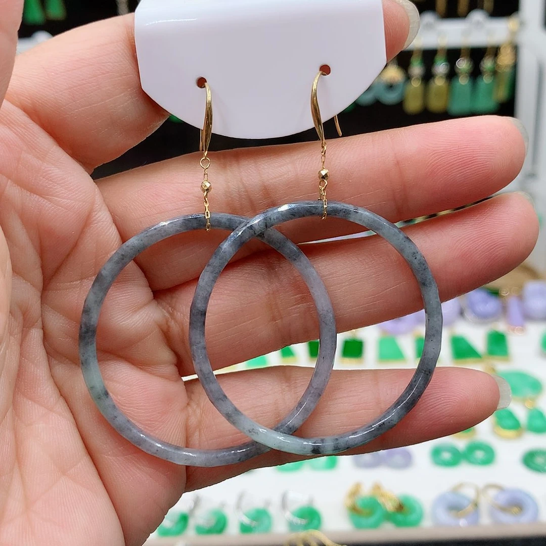 翡翠耳饰18K金镶嵌的