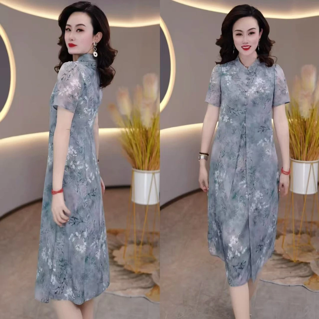 TING 2025夏季时尚女人味减龄显瘦气质中长款碎花连衣裙M-5XL