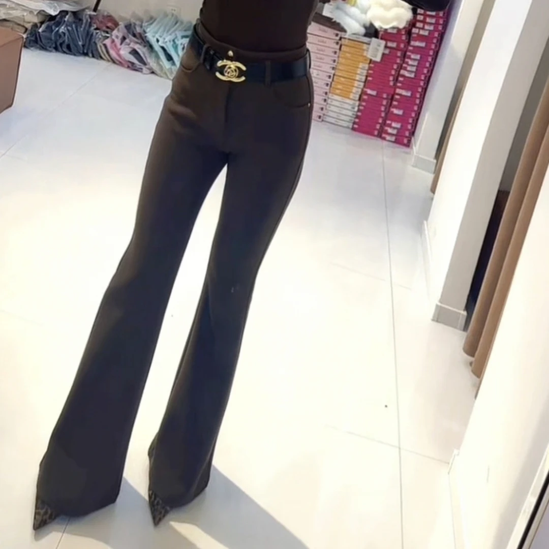 加绒喇叭裤2025冬款（黑色 咖色配腰带）