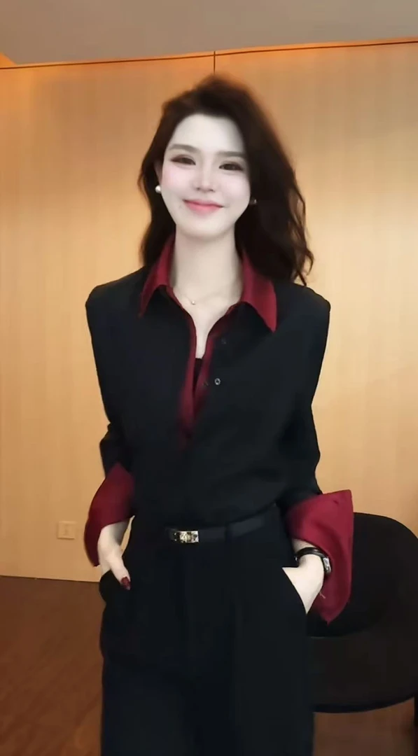 【暮红密语】高级感时尚气质百搭厚款假两件长袖衬衫ZKK1104款