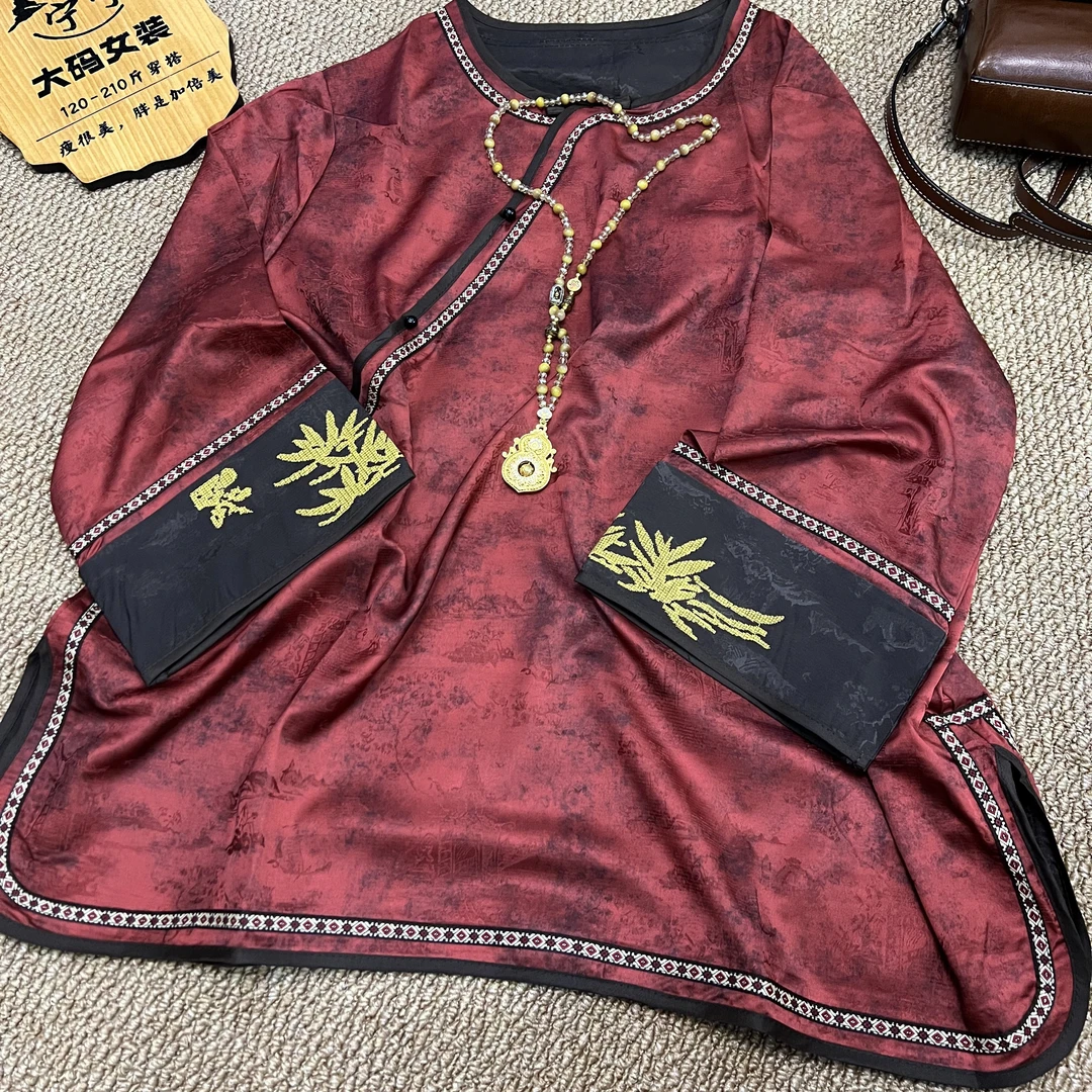 （宁家）新中式重工袖口刺绣显瘦大码上衣