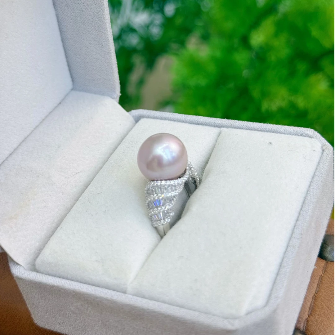 【晓艾珍珠】【粉泡泡】 淡水戒指 13-14mmS925银 E72