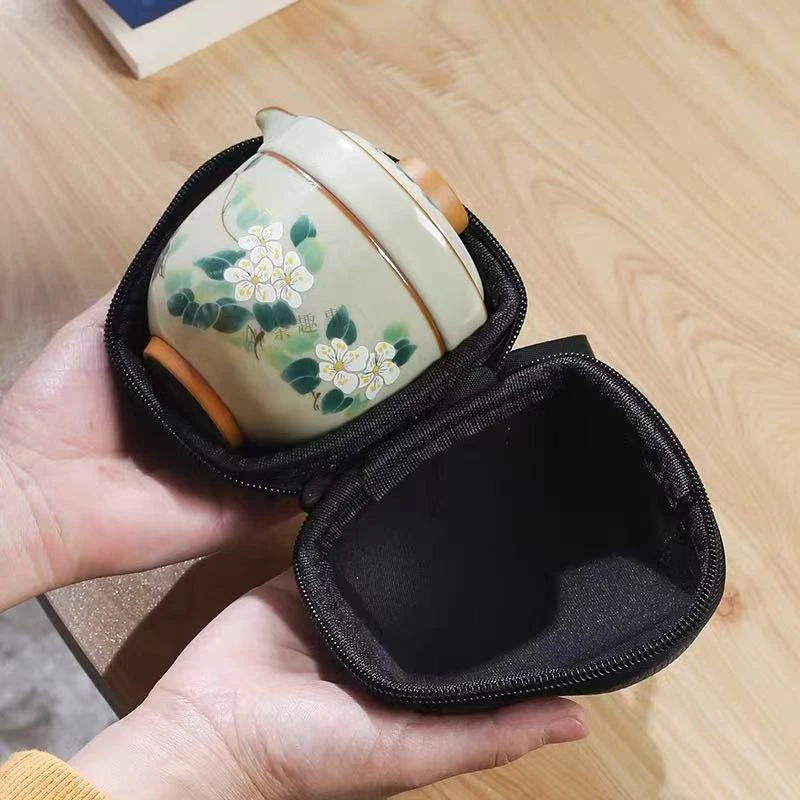 LX257黄汝窑快客杯便携式旅行茶具套装一壶三杯功夫茶具（2003）