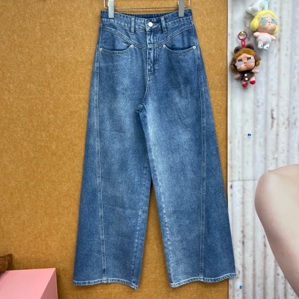 深圳出品TTONE秋冬新款高腰宽松显瘦阔腿002牛仔裤女