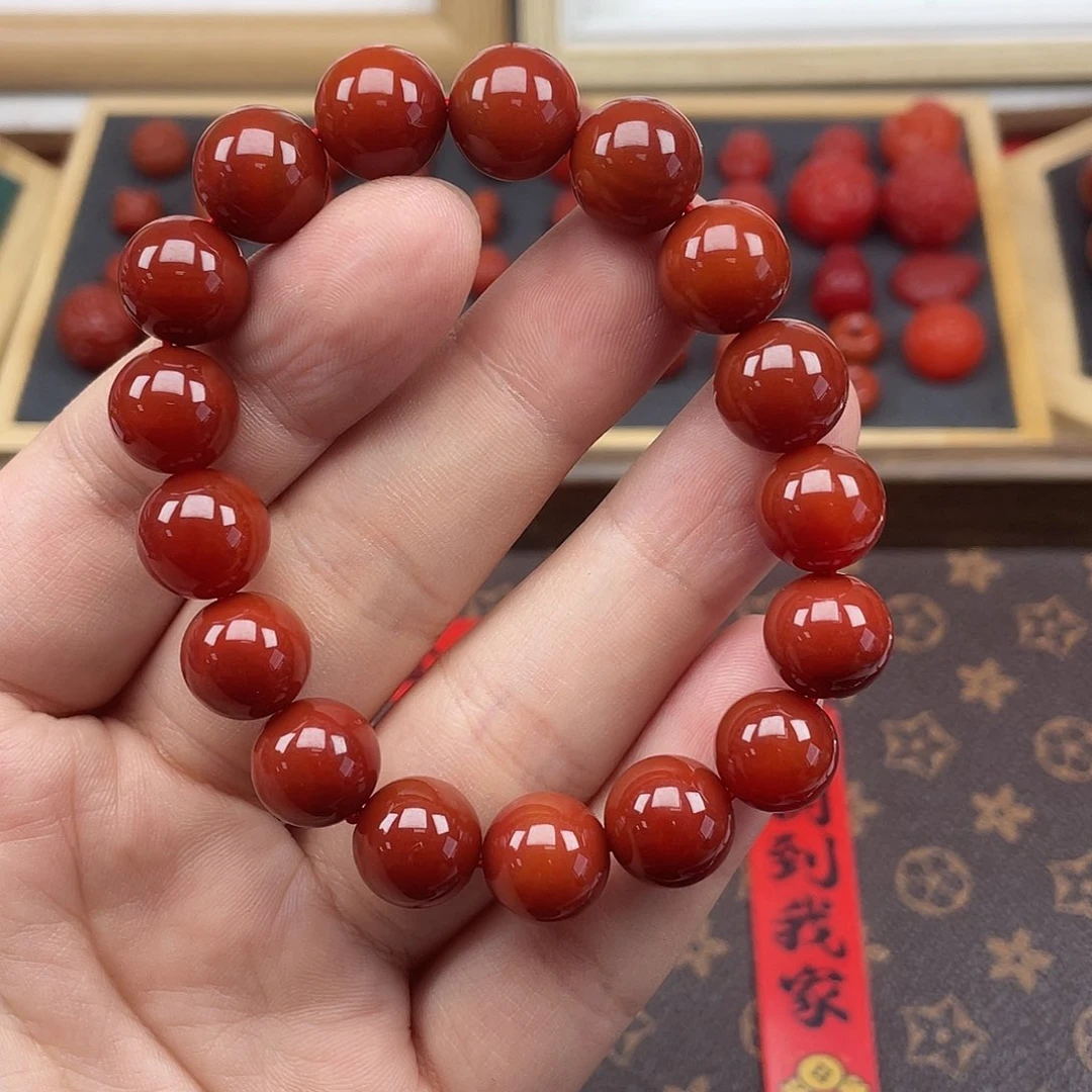 手链未镶嵌南红玛瑙19号瓦西牛血红卡12圆珠手链