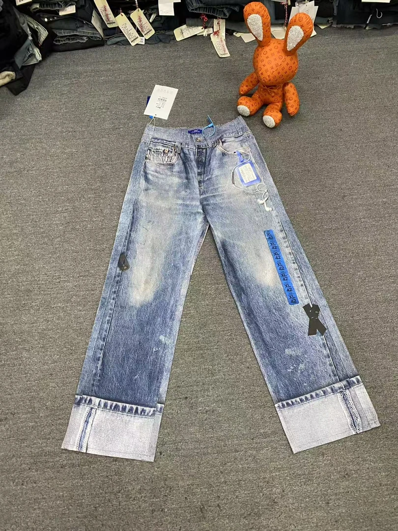 6698 弹力 战损涂鸦直筒裤