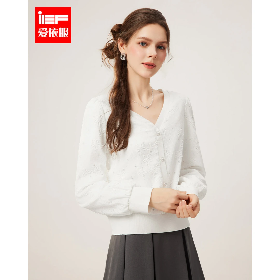 【商场同款新品】IEF/爱依服2025春季成熟优雅V领蕾丝上衣欧若风