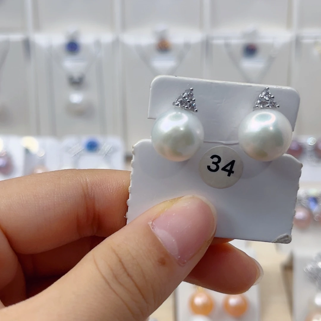 银S925镶嵌淡水珍珠耳饰