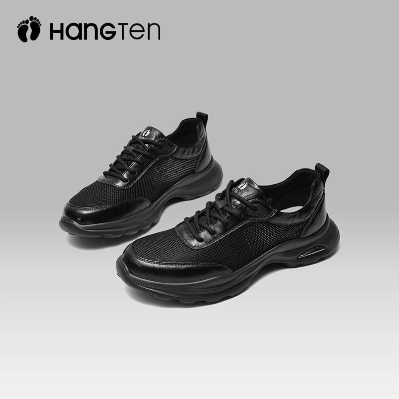 Hang Ten欢腾透气休闲鞋男夏季商场同款牛皮革轻便厚底商务运动鞋