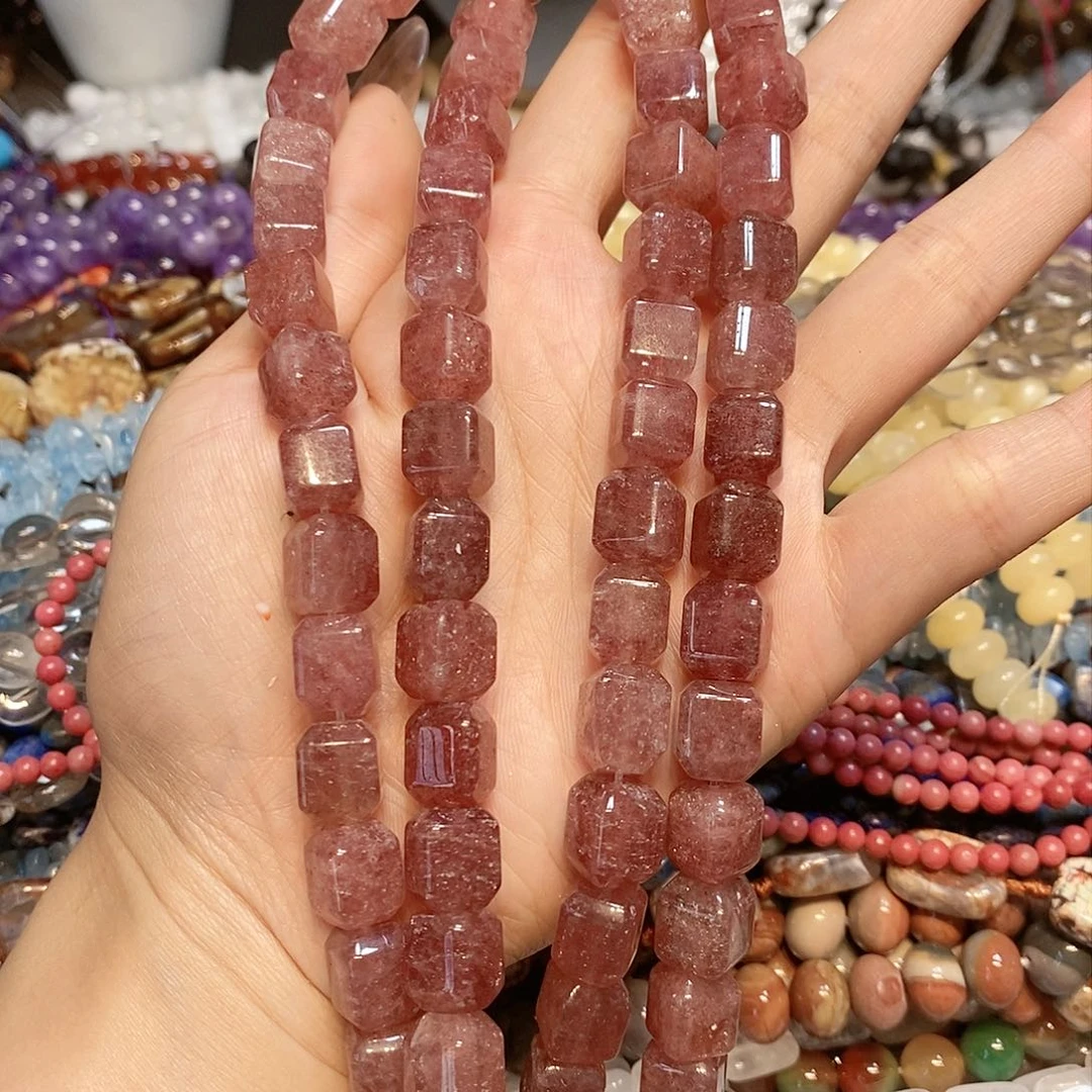 玛瑙/玉髓散珠天然草莓晶方糖11mm一条