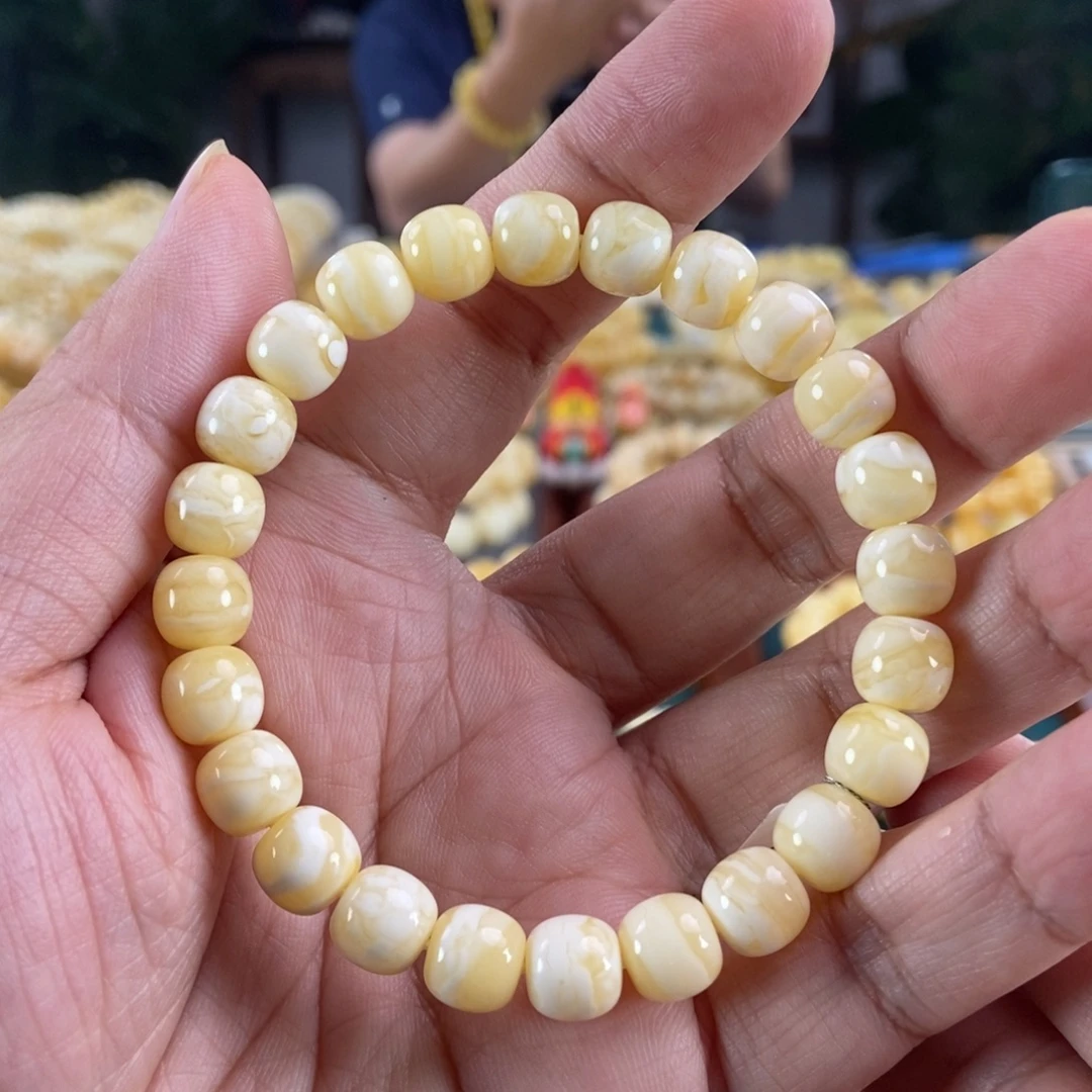 琥珀未镶嵌珠宝奇石9虎皮纹同料串10.65