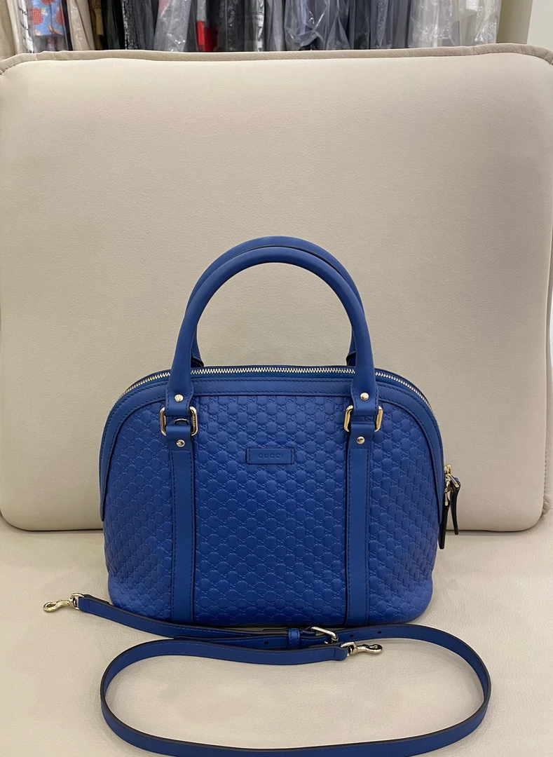 95新 GUCCI/古驰 Gucci 压纹老花牛皮 贝壳包中号 肩带款