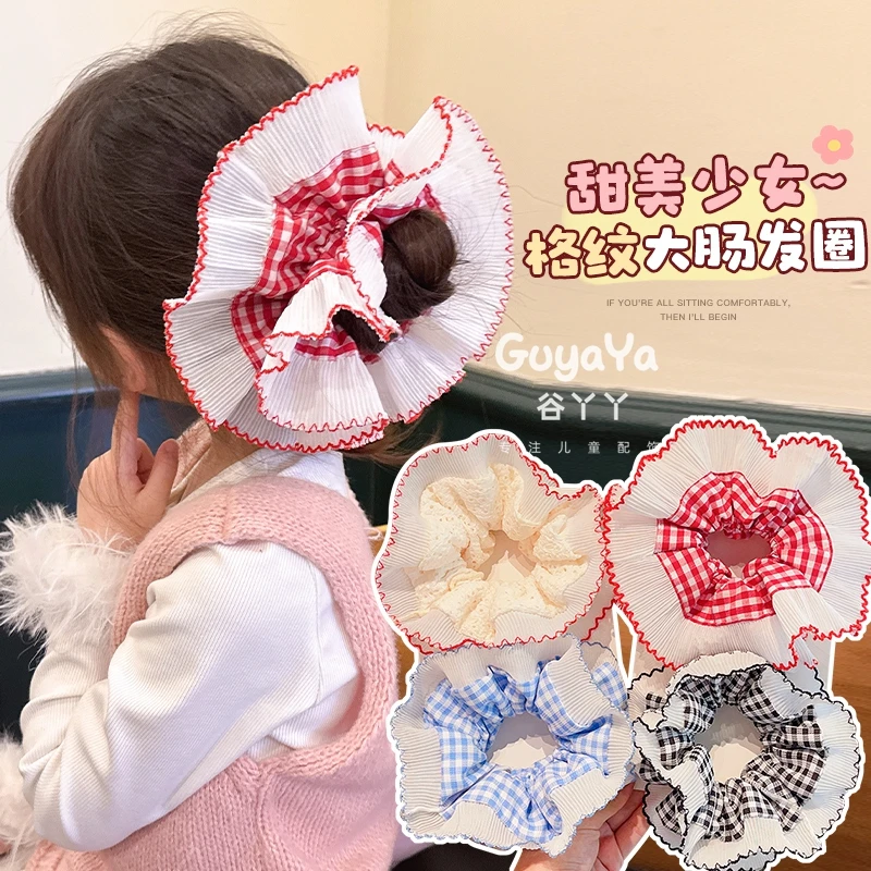 儿童法式蕾丝双层大肠发圈高级感丸子头绳发绳女童宝宝高颜值发饰