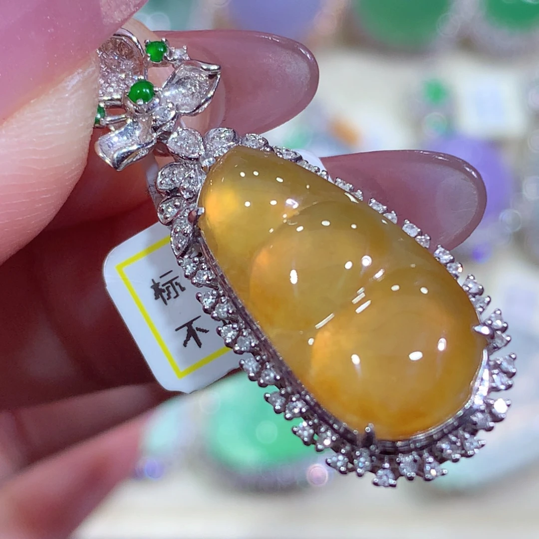 翡翠18K金镶嵌吊坠(不含链)