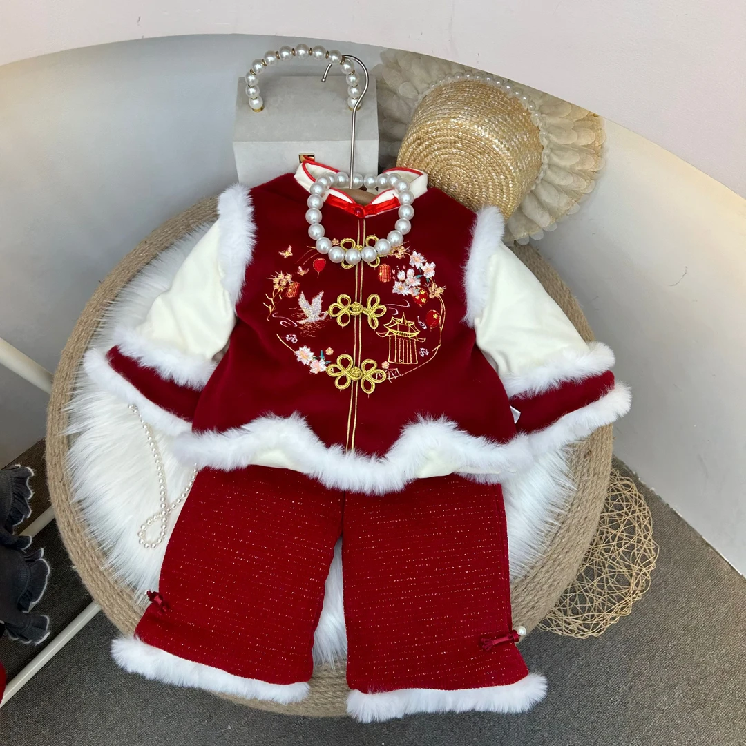 女童中国风套装冬装儿童唐装汉服宝宝周岁礼服喜庆过年新年拜年服