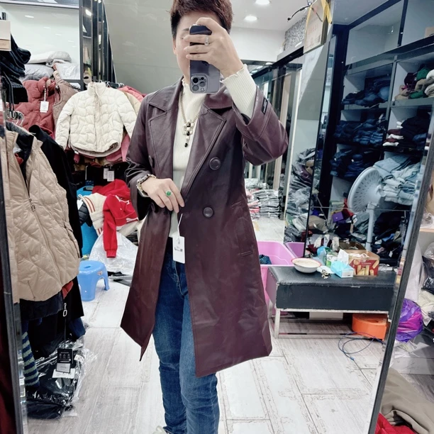 韩版高级蛋白皮超柔软长款夹棉皮外套61032品