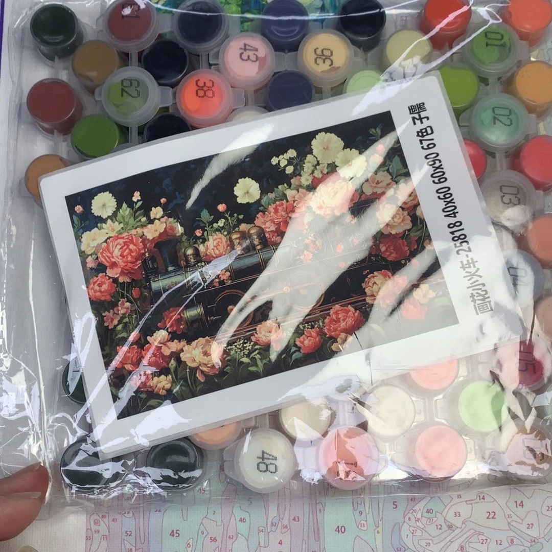 棉布画花小火车中尺寸化纤布