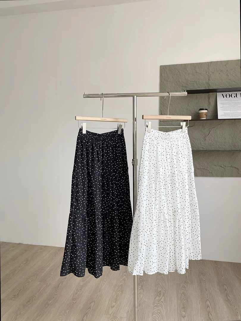 MOMO 东大门韩系波点半身裙夏季甜美高腰蛋糕裙百搭中长裙显瘦