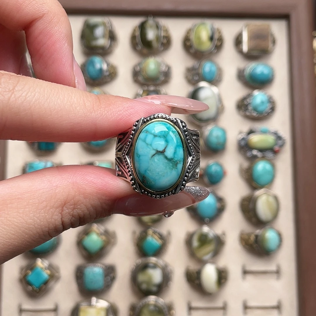 绿松石银S925镶嵌戒指