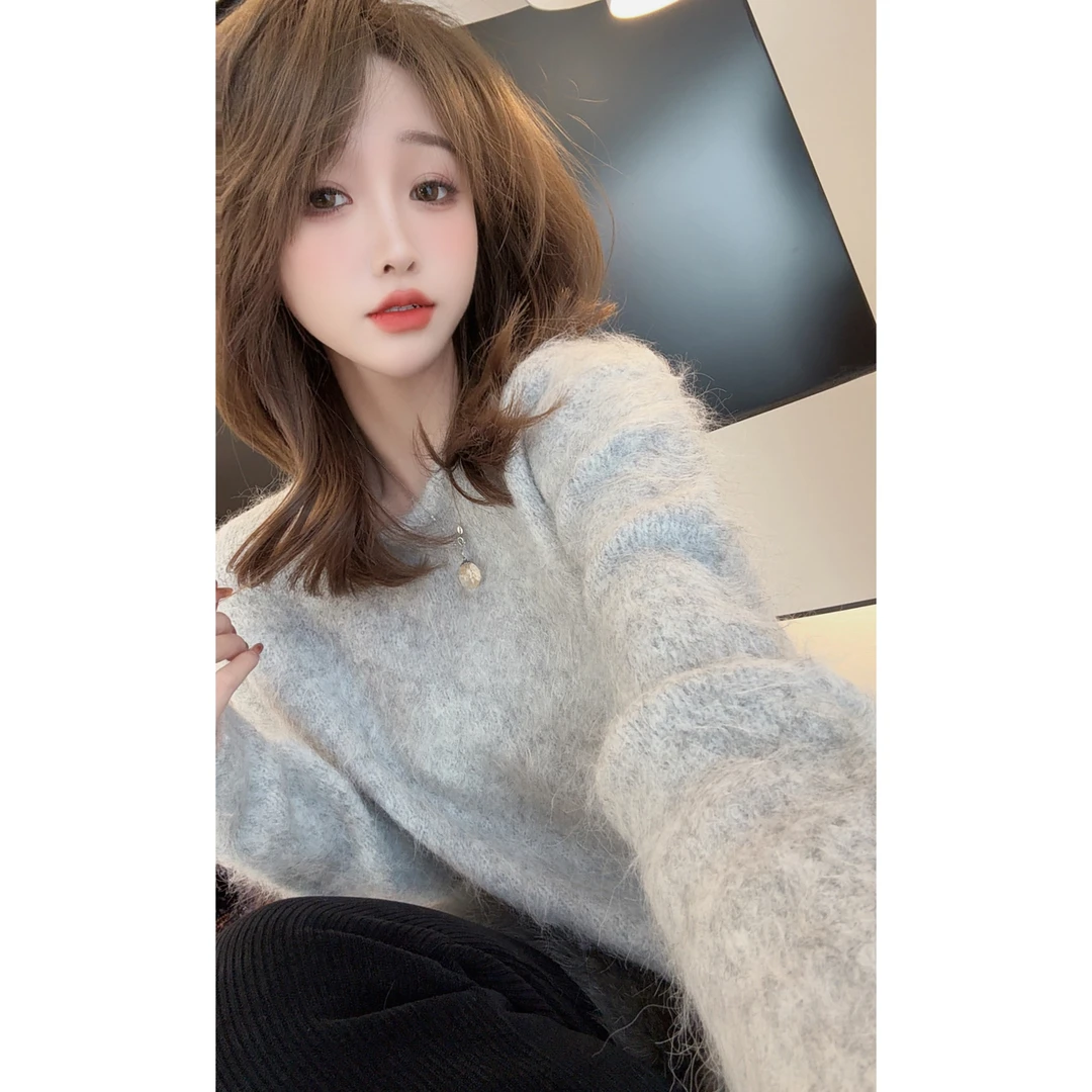 【陈陈私服】时尚高级感灰色长袖针织衫洋气慵懒套头毛衣25123013