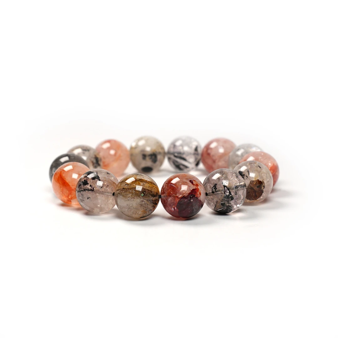 Z831  红泥黄泥骸骨闪灵水晶手串  多样性发其一