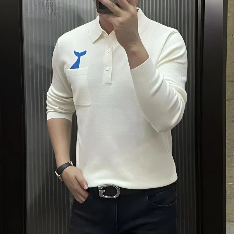 男针织长袖t恤 秋冬潮流桑蚕丝混纺撞色海豚长袖针织衫 266121