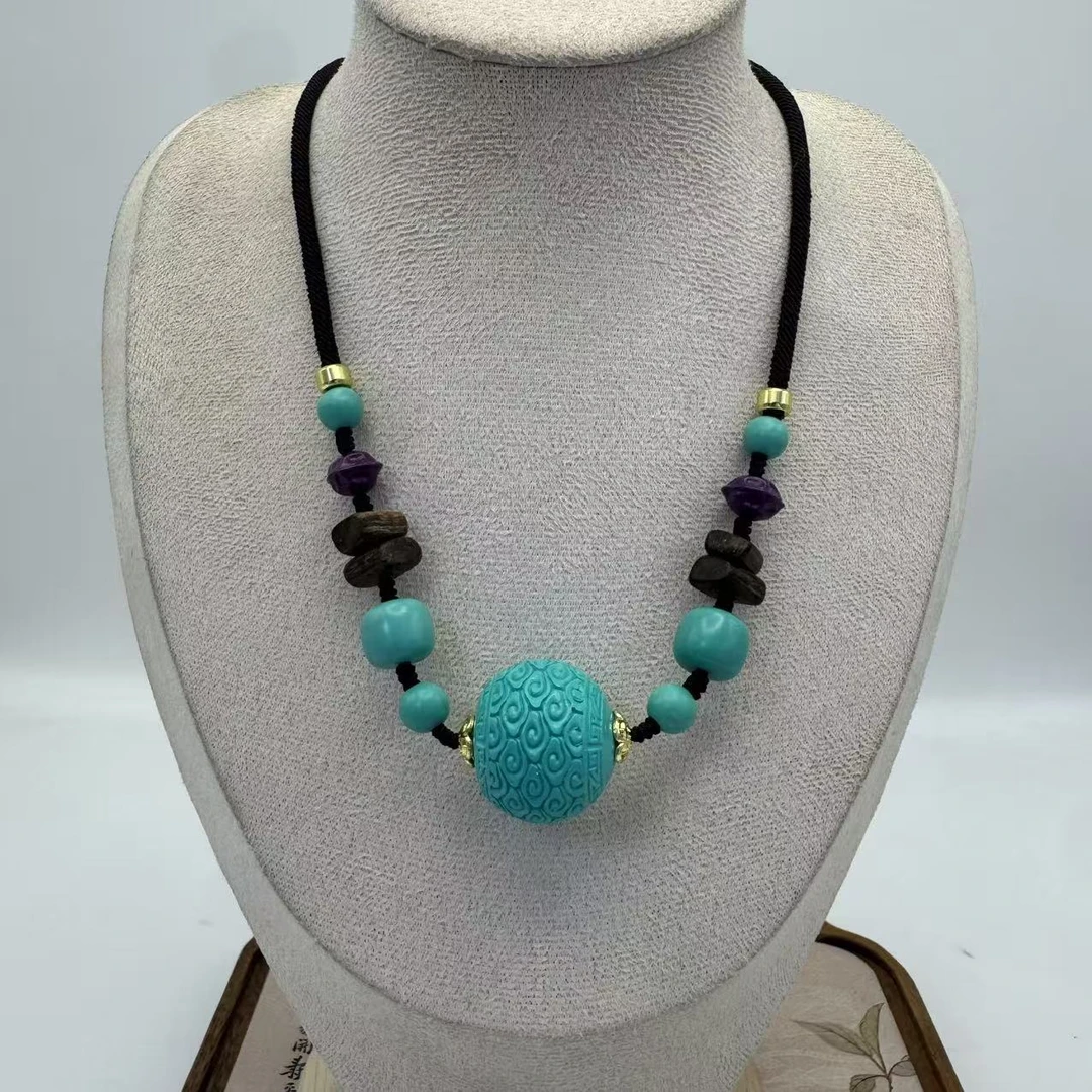 非金属珐琅项链 蓝色 雕刻祥云单株项链 G191