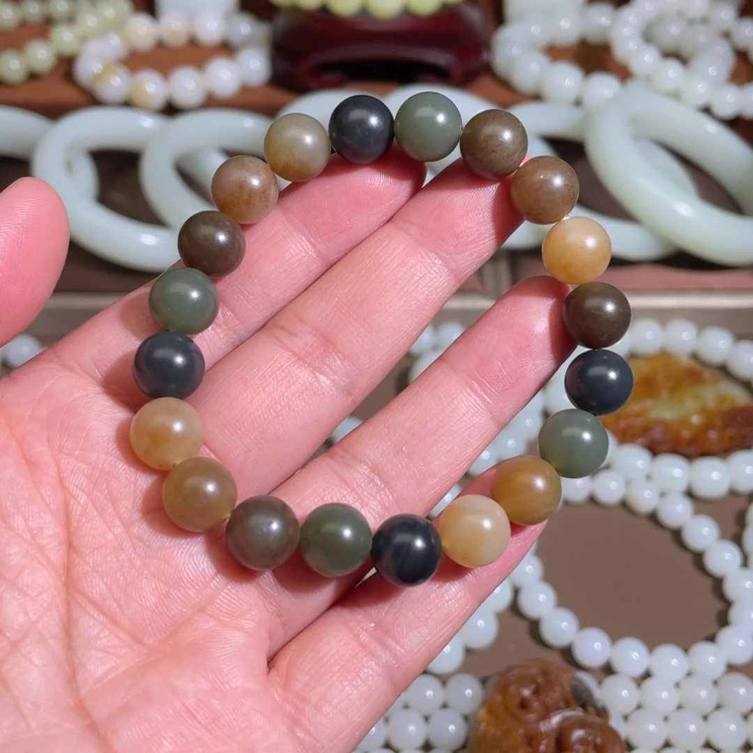 和田玉未镶嵌手链10  楼兰三色