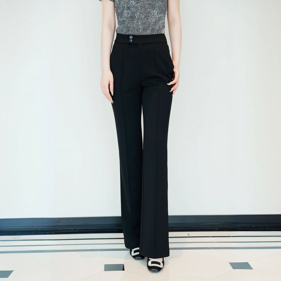 GIRDEAR哥弟夏季薄款显瘦通勤西装黑色高腰窄版直筒裤子女110027