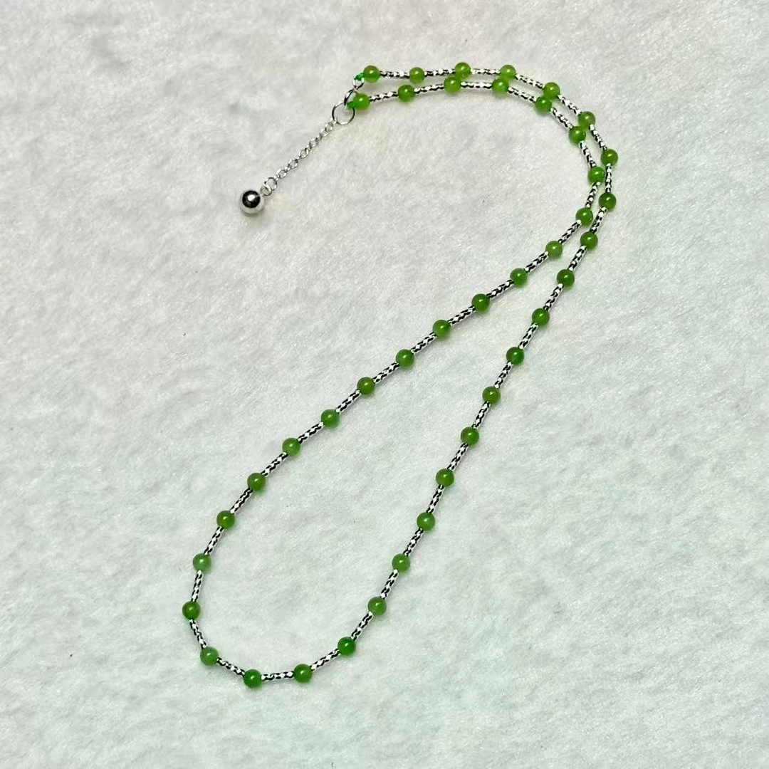ZBG2522碧玉小米珠链925(珠宝多样性发其一）
