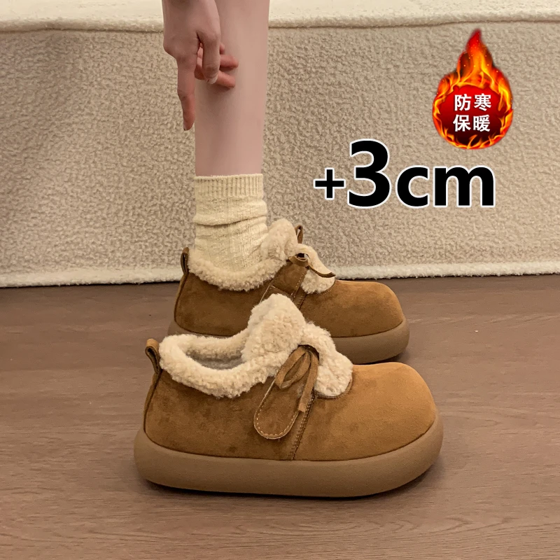 女款加绒勃肯棉鞋丑萌大头毛毛鞋子2025冬季新款爆款一脚蹬雪地靴